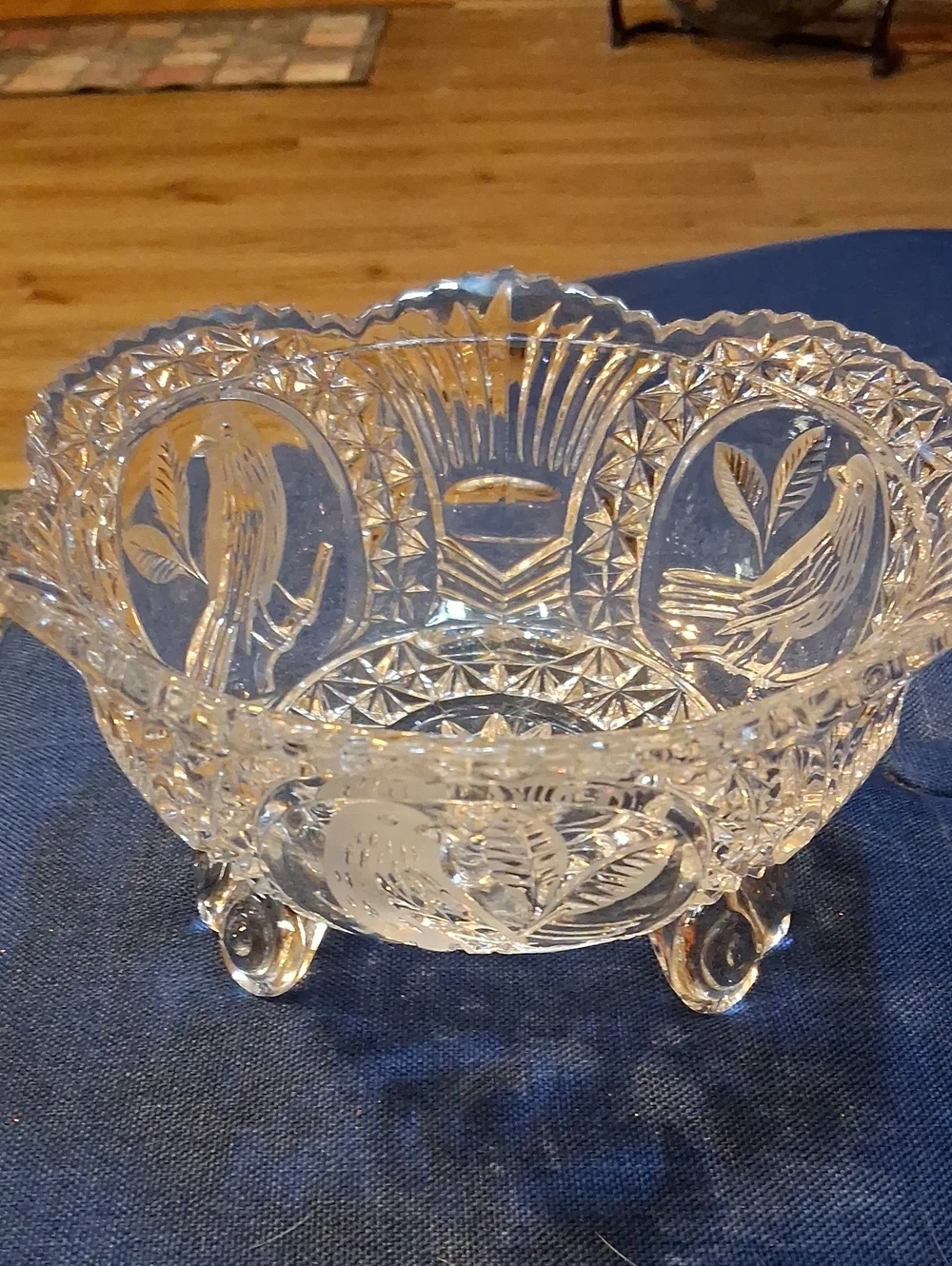 Clear Crystal Decorative Footed Bowl - Elegant Cut Pattern